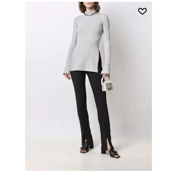 Helmut Lang Gray Turtleneck Long Sleeve Ribbed Knit Mini Dress Longline Top Med - Picture 4 of 13